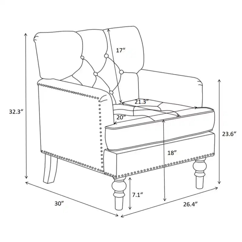 TUYOHW Fauteuil club capitonné, Fauteuil d'appoint en tissu côtelé de lin, Bordure cloutée, Canapé-chaise rembourré avec boutons pour salon, coin lecture