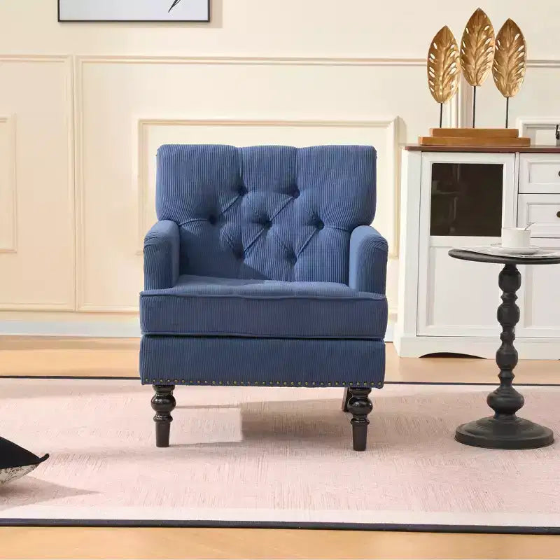TUYOHW Fauteuil club capitonné, Fauteuil d'appoint en tissu côtelé de lin, Bordure cloutée, Canapé-chaise rembourré avec boutons pour salon, coin lecture