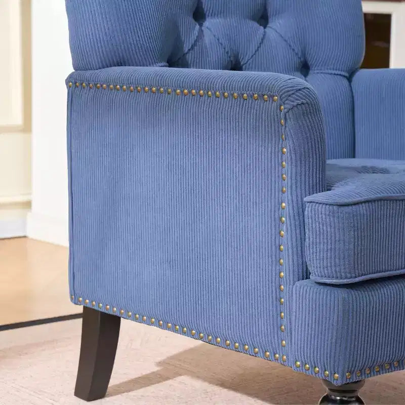 TUYOHW Fauteuil club capitonné, Fauteuil d'appoint en tissu côtelé de lin, Bordure cloutée, Canapé-chaise rembourré avec boutons pour salon, coin lecture