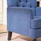 TUYOHW Fauteuil club capitonné, Fauteuil d'appoint en tissu côtelé de lin, Bordure cloutée, Canapé-chaise rembourré avec boutons pour salon, coin lecture