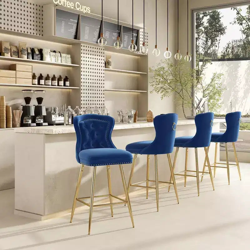TUYOHW Lot de 2 tabourets de bar, tabourets de bar hauteur comptoir en velours avec capitonnage à boutons, garniture à clous décoratifs, chaises à oreilles pour îlot de cuisine, salle à manger