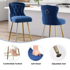 TUYOHW Lot de 2 tabourets de bar, tabourets de bar hauteur comptoir en velours avec capitonnage à boutons, garniture à clous décoratifs, chaises à oreilles pour îlot de cuisine, salle à manger