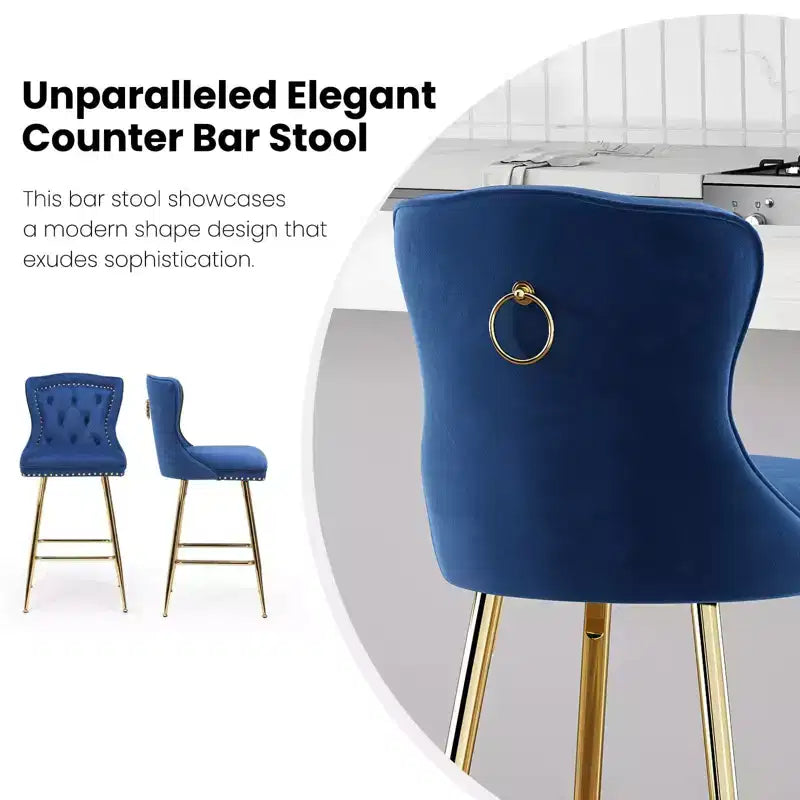 TUYOHW Lot de 2 tabourets de bar, tabourets de bar hauteur comptoir en velours avec capitonnage à boutons, garniture à clous décoratifs, chaises à oreilles pour îlot de cuisine, salle à manger