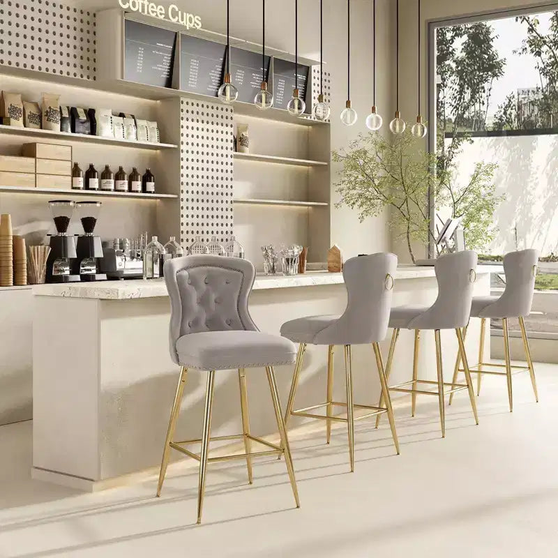 TUYOHW Lot de 2 tabourets de bar, tabourets de bar hauteur comptoir en velours avec capitonnage à boutons, garniture à clous décoratifs, chaises à oreilles pour îlot de cuisine, salle à manger