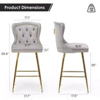 TUYOHW Lot de 2 tabourets de bar, tabourets de bar hauteur comptoir en velours avec capitonnage à boutons, garniture à clous décoratifs, chaises à oreilles pour îlot de cuisine, salle à manger
