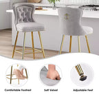 TUYOHW Lot de 2 tabourets de bar, tabourets de bar hauteur comptoir en velours avec capitonnage à boutons, garniture à clous décoratifs, chaises à oreilles pour îlot de cuisine, salle à manger