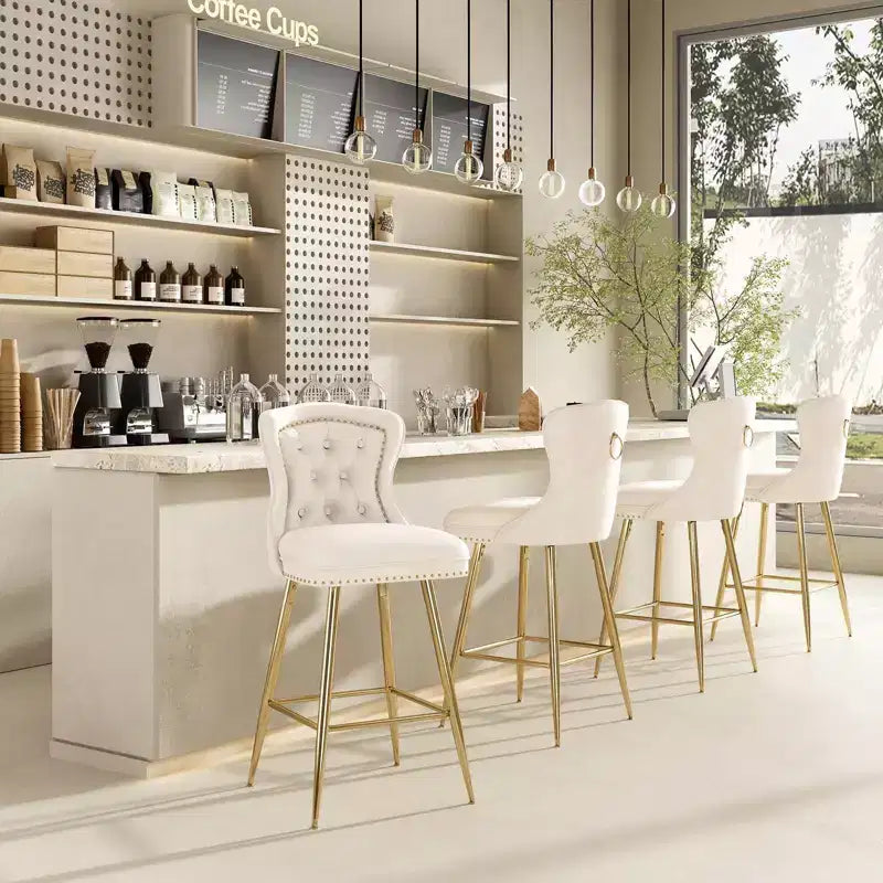 TUYOHW Lot de 2 tabourets de bar, tabourets de bar hauteur comptoir en velours avec capitonnage à boutons, garniture à clous décoratifs, chaises à oreilles pour îlot de cuisine, salle à manger