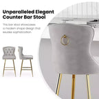 TUYOHW Lot de 2 tabourets de bar, tabourets de bar hauteur comptoir en velours avec capitonnage à boutons, garniture à clous décoratifs, chaises à oreilles pour îlot de cuisine, salle à manger