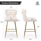 TUYOHW Lot de 2 tabourets de bar, tabourets de bar hauteur comptoir en velours avec capitonnage à boutons, garniture à clous décoratifs, chaises à oreilles pour îlot de cuisine, salle à manger