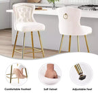 TUYOHW Lot de 2 tabourets de bar, tabourets de bar hauteur comptoir en velours avec capitonnage à boutons, garniture à clous décoratifs, chaises à oreilles pour îlot de cuisine, salle à manger
