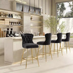 TUYOHW Lot de 2 tabourets de bar, tabourets de bar hauteur comptoir en velours avec capitonnage à boutons, garniture à clous décoratifs, chaises à oreilles pour îlot de cuisine, salle à manger