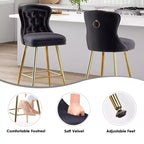 TUYOHW Lot de 2 tabourets de bar, tabourets de bar hauteur comptoir en velours avec capitonnage à boutons, garniture à clous décoratifs, chaises à oreilles pour îlot de cuisine, salle à manger