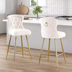 TUYOHW Lot de 2 tabourets de bar, tabourets de bar hauteur comptoir en velours avec capitonnage à boutons, garniture à clous décoratifs, chaises à oreilles pour îlot de cuisine, salle à manger