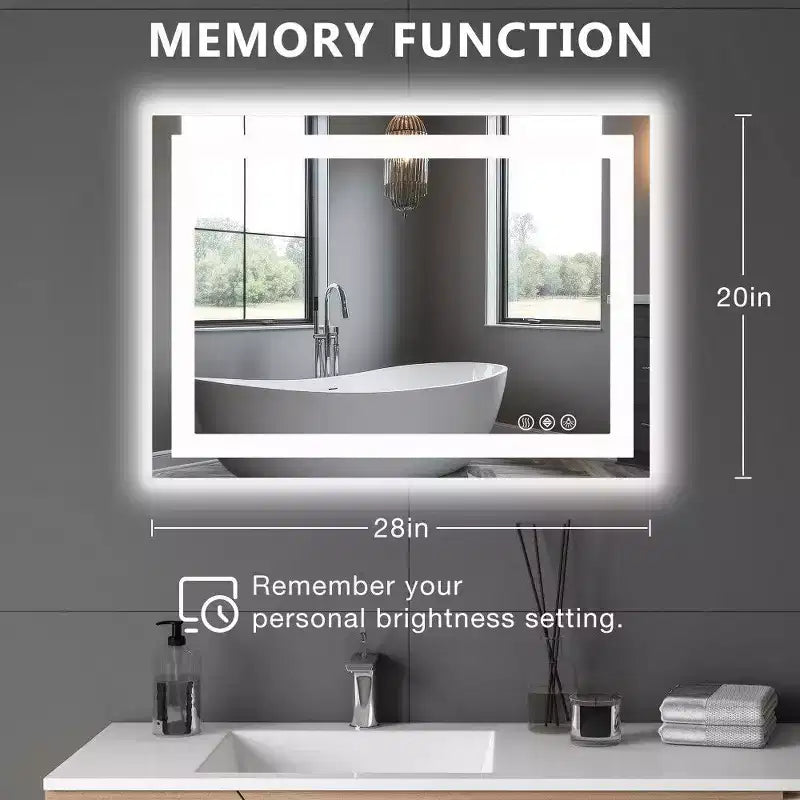 Miroir de salle de bain anti-buée TUYOHW avec lumières LED, miroir intelligent avec 3 modes d'éclairage et double source lumineuse (4 tailles)