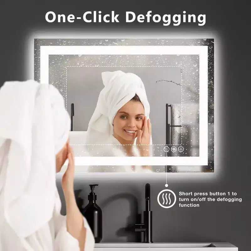 Miroir de salle de bain anti-buée TUYOHW avec lumières LED, miroir intelligent avec 3 modes d'éclairage et double source lumineuse (4 tailles)