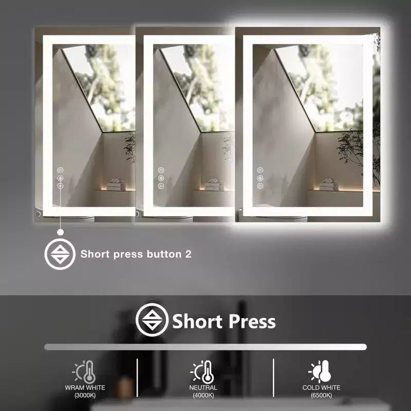 Miroir de salle de bain anti-buée TUYOHW avec lumières LED, miroir intelligent avec 3 modes d'éclairage et double source lumineuse (4 tailles)