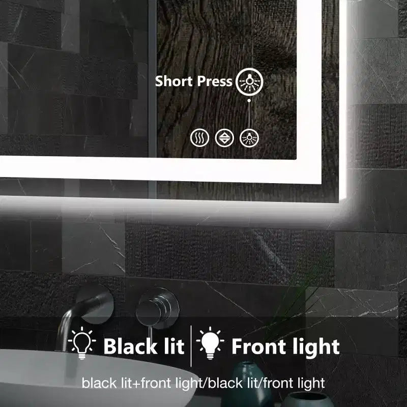 Miroir de salle de bain anti-buée TUYOHW avec lumières LED, miroir intelligent avec 3 modes d'éclairage et double source lumineuse (4 tailles)