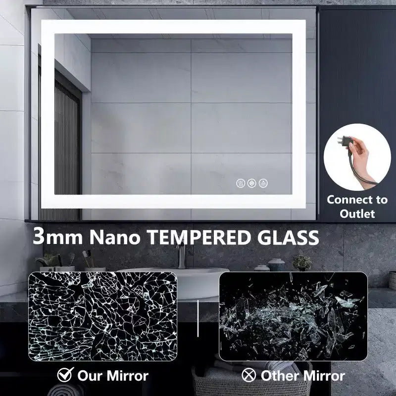 Miroir de salle de bain anti-buée TUYOHW avec lumières LED, miroir intelligent avec 3 modes d'éclairage et double source lumineuse (4 tailles)