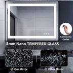 Miroir de salle de bain anti-buée TUYOHW avec lumières LED, miroir intelligent avec 3 modes d'éclairage et double source lumineuse (4 tailles)