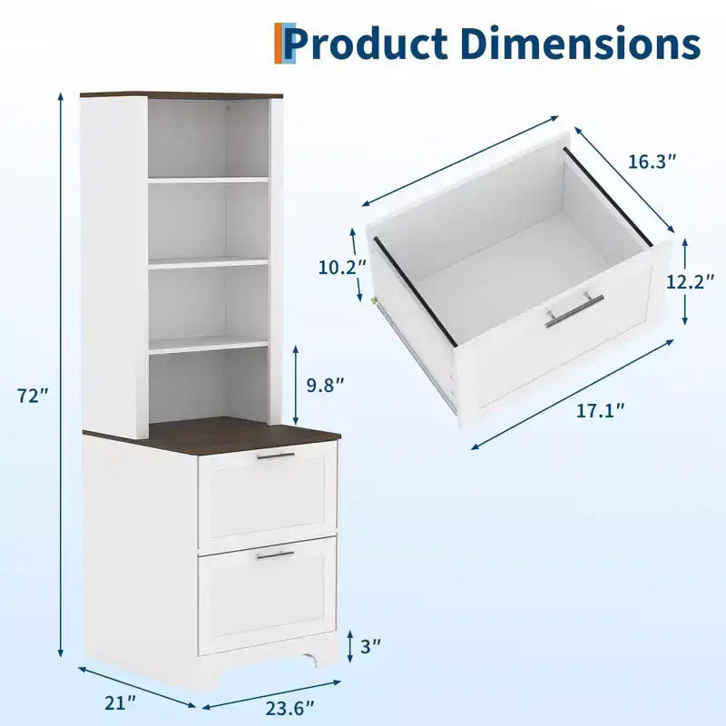 COZONY Bibliothèque haute de 183 cm avec 2 tiroirs classeurs, armoire de rangement style ferme avec 2 étagères réglables, étagère en bois pour salon et bureau