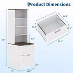 COZONY Bibliothèque haute de 183 cm avec 2 tiroirs classeurs, armoire de rangement style ferme avec 2 étagères réglables, étagère en bois pour salon et bureau