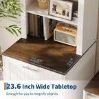 COZONY Bibliothèque haute de 183 cm avec 2 tiroirs classeurs, armoire de rangement style ferme avec 2 étagères réglables, étagère en bois pour salon et bureau