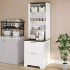 COZONY Bibliothèque haute de 183 cm avec 2 tiroirs classeurs, armoire de rangement style ferme avec 2 étagères réglables, étagère en bois pour salon et bureau