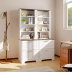 COZONY Bibliothèque haute de 183 cm avec 2 tiroirs classeurs, armoire de rangement style ferme avec 2 étagères réglables, étagère en bois pour salon et bureau
