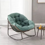 Fauteuil à bascule moderne en rotin avec coussin rembourré, fauteuil à bascule surdimensionné avec cadre en acier pour salon, chambre ou appartement - Panipeachy
