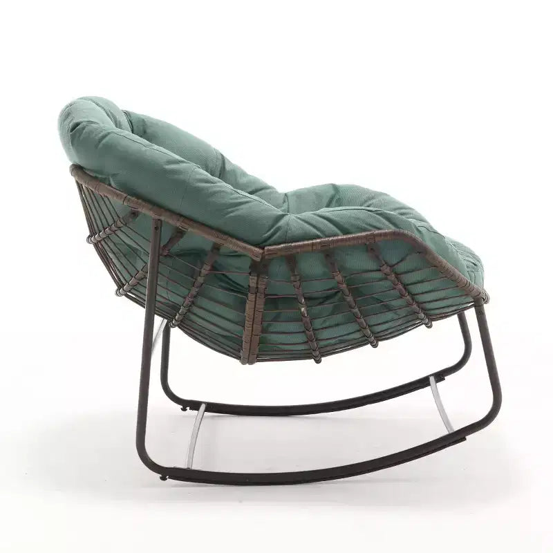 Fauteuil à bascule moderne en rotin avec coussin rembourré, fauteuil à bascule surdimensionné avec cadre en acier pour salon, chambre ou appartement - Panipeachy