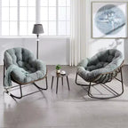 Fauteuil à bascule moderne en rotin avec coussin rembourré, fauteuil à bascule surdimensionné avec cadre en acier pour salon, chambre ou appartement - Panipeachy