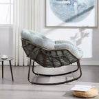 Fauteuil à bascule moderne en rotin avec coussin rembourré, fauteuil à bascule surdimensionné avec cadre en acier pour salon, chambre ou appartement - Panipeachy