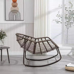 Fauteuil à bascule moderne en rotin avec coussin rembourré, fauteuil à bascule surdimensionné avec cadre en acier pour salon, chambre ou appartement - Panipeachy