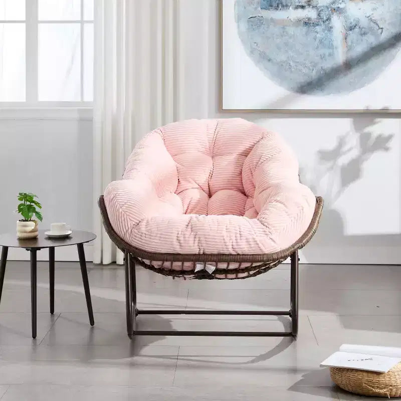 Fauteuil à bascule moderne en rotin avec coussin rembourré, fauteuil à bascule surdimensionné avec cadre en acier pour salon, chambre ou appartement - Panipeachy