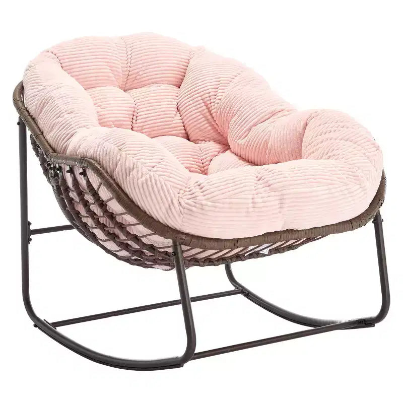 Fauteuil à bascule moderne en rotin avec coussin rembourré, fauteuil à bascule surdimensionné avec cadre en acier pour salon, chambre ou appartement - Panipeachy