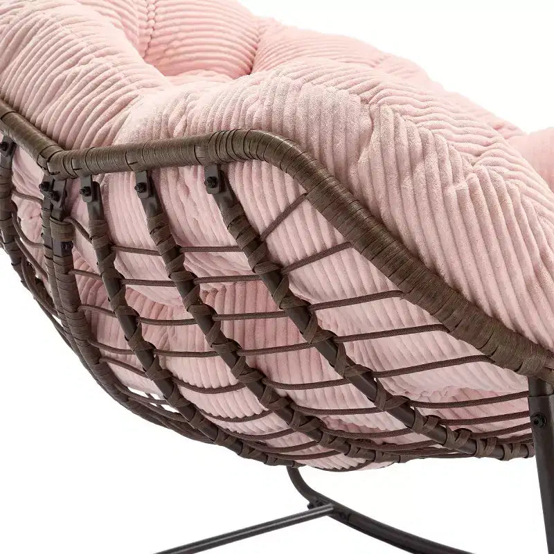 Fauteuil à bascule moderne en rotin avec coussin rembourré, fauteuil à bascule surdimensionné avec cadre en acier pour salon, chambre ou appartement - Panipeachy