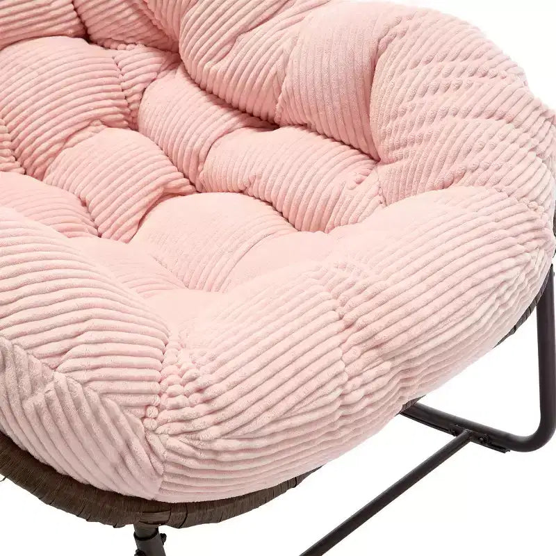 Fauteuil à bascule moderne en rotin avec coussin rembourré, fauteuil à bascule surdimensionné avec cadre en acier pour salon, chambre ou appartement - Panipeachy