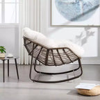 Fauteuil à bascule moderne en rotin avec coussin rembourré, fauteuil à bascule surdimensionné avec cadre en acier pour salon, chambre ou appartement - Panipeachy