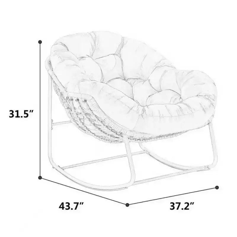 Fauteuil à bascule moderne en rotin avec coussin rembourré, fauteuil à bascule surdimensionné avec cadre en acier pour salon, chambre ou appartement - Panipeachy