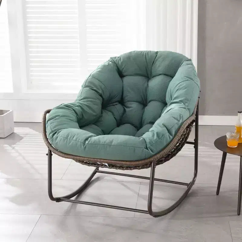 Fauteuil à bascule moderne en rotin avec coussin rembourré, fauteuil à bascule surdimensionné avec cadre en acier pour salon, chambre ou appartement - Panipeachy