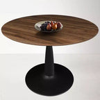 Ensemble de salle à manger 5 pièces pour 4 personnes, table à manger ronde noyer avec pied piédestal en métal + 4 chaises sans accoudoirs rembourrées pour salle à manger, cuisine - Panipeachy
