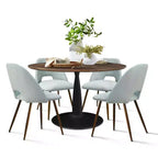 Ensemble de salle à manger 5 pièces pour 4 personnes, table à manger ronde noyer avec pied piédestal en métal + 4 chaises sans accoudoirs rembourrées pour salle à manger, cuisine - Panipeachy