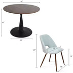 Ensemble de salle à manger 5 pièces pour 4 personnes, table à manger ronde noyer avec pied piédestal en métal + 4 chaises sans accoudoirs rembourrées pour salle à manger, cuisine - Panipeachy