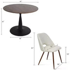 Ensemble de salle à manger 5 pièces pour 4 personnes, table à manger ronde noyer avec pied piédestal en métal + 4 chaises sans accoudoirs rembourrées pour salle à manger, cuisine - Panipeachy