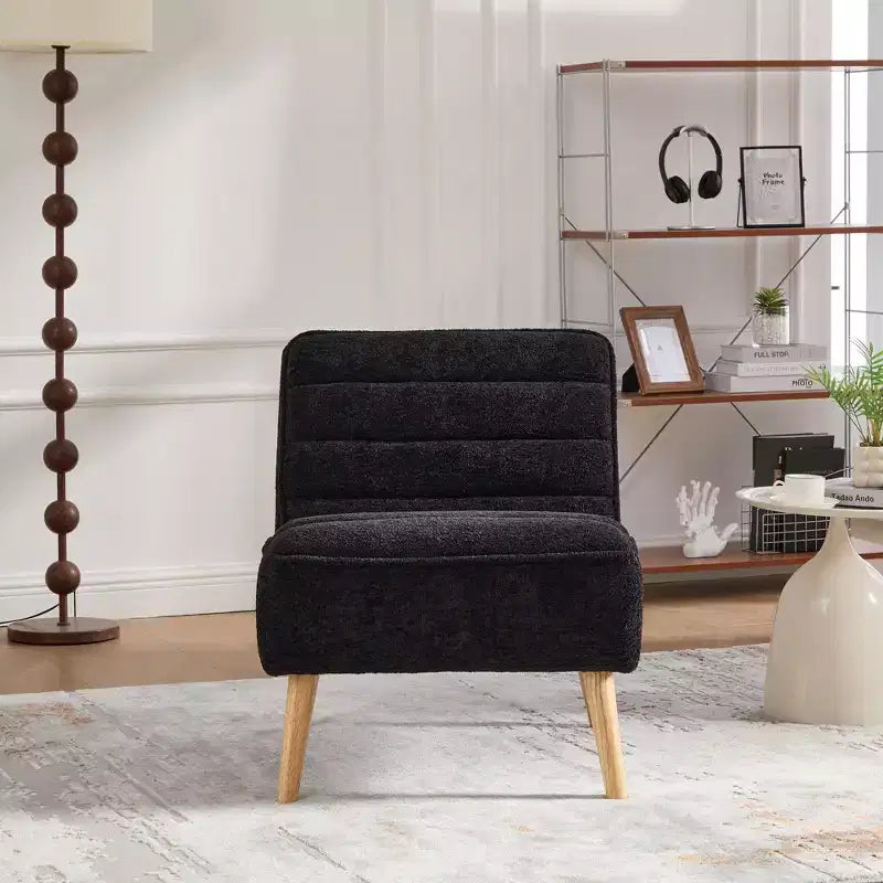 TUYOHW Fauteuil d'appoint moderne en chenille sans accoudoirs, Chaise d'appoint rembourrée avec pieds en hévéa, Ressorts ensachés, Chaise longue pour salon, chambre à coucher, bureau