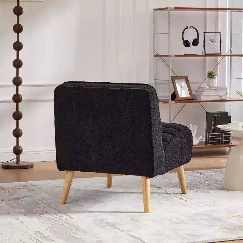 TUYOHW Fauteuil d'appoint moderne en chenille sans accoudoirs, Chaise d'appoint rembourrée avec pieds en hévéa, Ressorts ensachés, Chaise longue pour salon, chambre à coucher, bureau