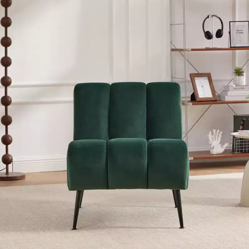 TUYOHW Fauteuil d'appoint moderne en chenille sans accoudoirs, Chaise d'appoint rembourrée avec pieds en hévéa, Ressorts ensachés, Chaise longue pour salon, chambre à coucher, bureau