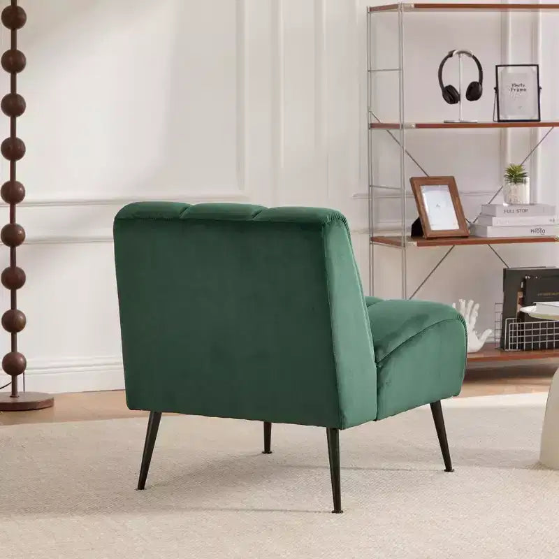 TUYOHW Fauteuil d'appoint moderne en chenille sans accoudoirs, Chaise d'appoint rembourrée avec pieds en hévéa, Ressorts ensachés, Chaise longue pour salon, chambre à coucher, bureau