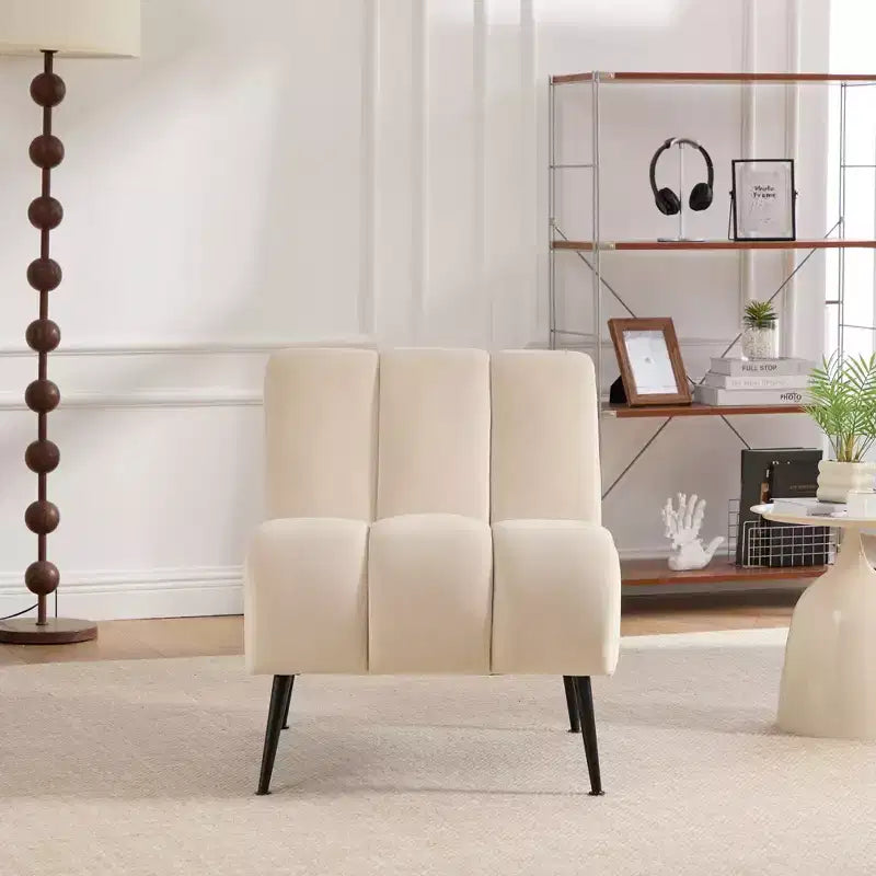 TUYOHW Fauteuil d'appoint moderne en chenille sans accoudoirs, Chaise d'appoint rembourrée avec pieds en hévéa, Ressorts ensachés, Chaise longue pour salon, chambre à coucher, bureau