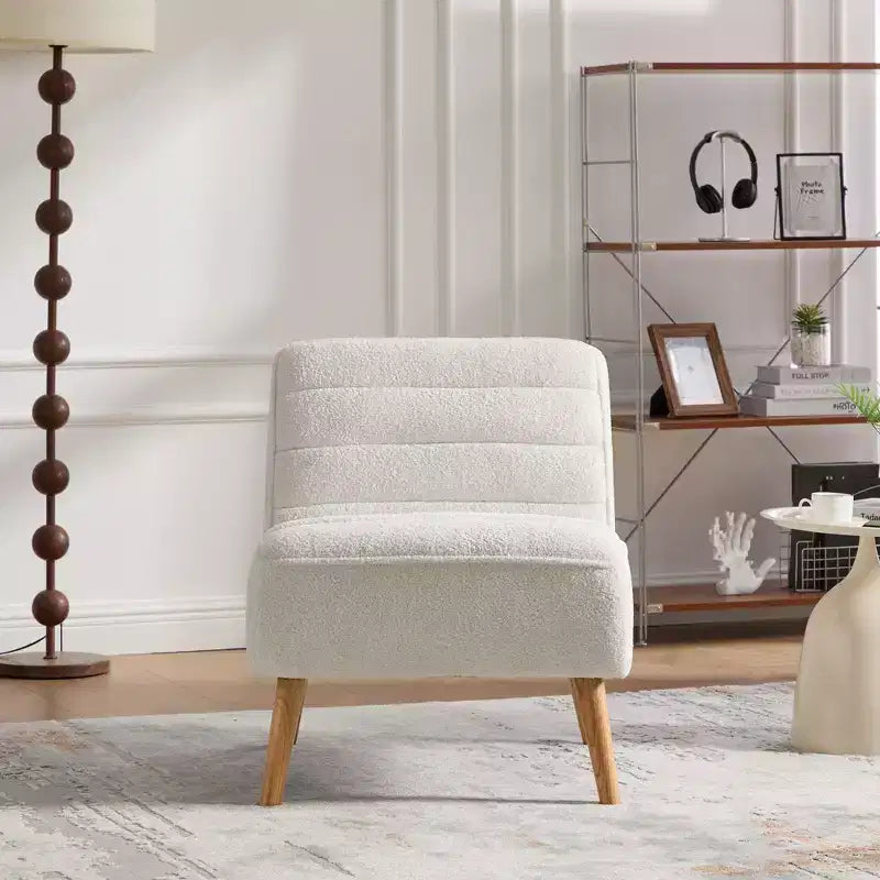 TUYOHW Fauteuil d'appoint moderne en chenille sans accoudoirs, Chaise d'appoint rembourrée avec pieds en hévéa, Ressorts ensachés, Chaise longue pour salon, chambre à coucher, bureau